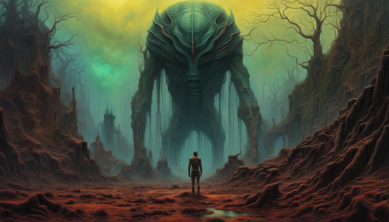 Alien Predator Hybrid in Beksiński Style