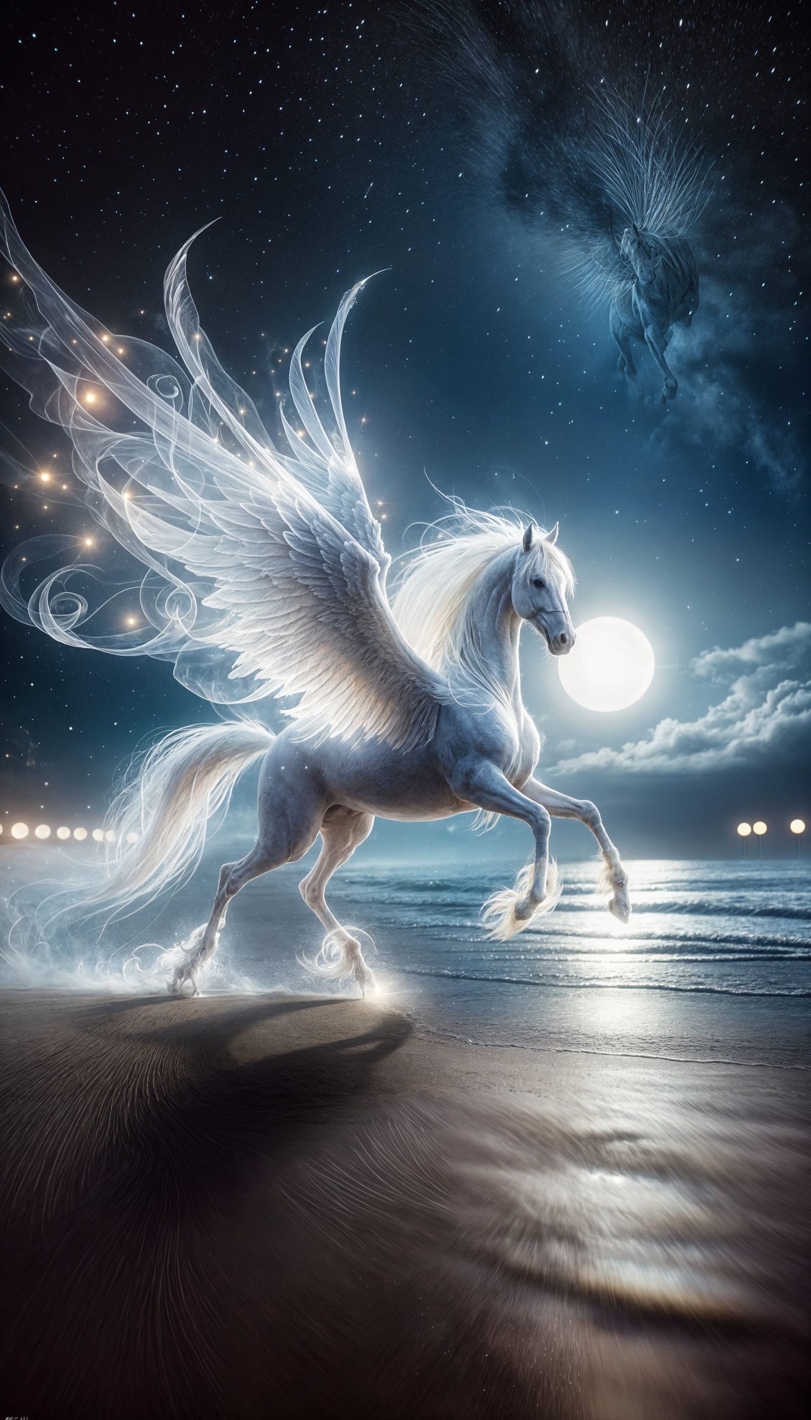 Imagine a perfect spectral white ethereal horse with perfect...