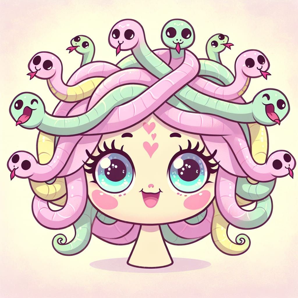 Charming Cartoon Medusa with Expressive Eyes