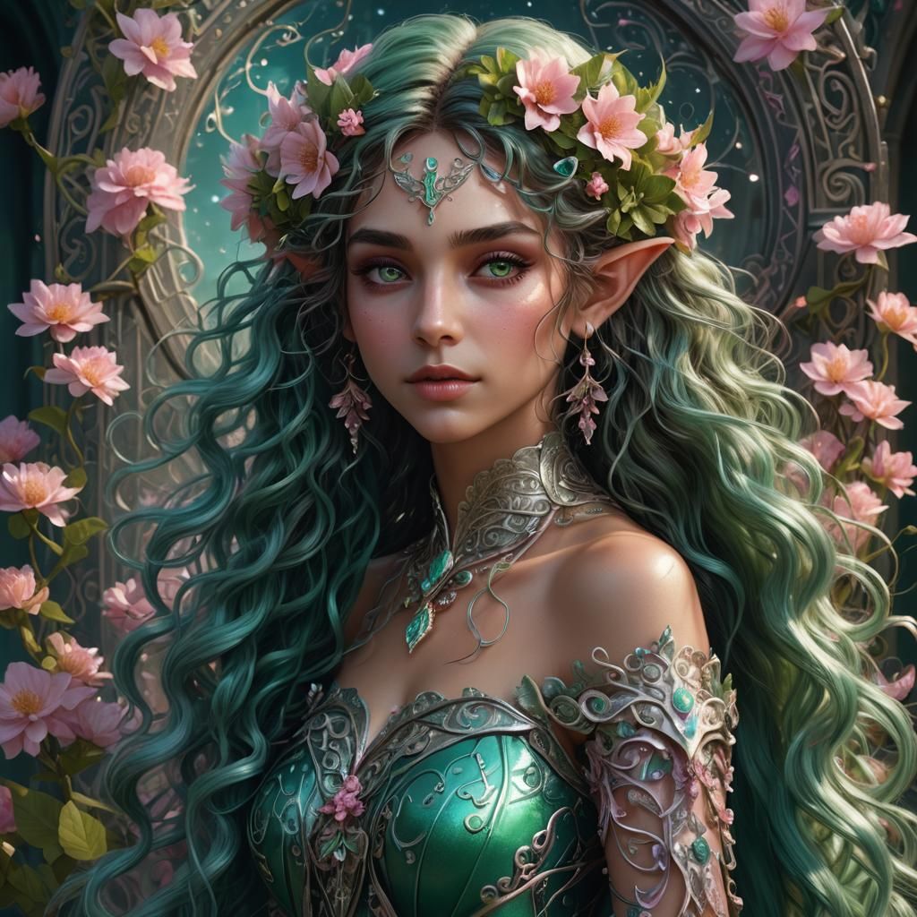 Fantasy Elf Portrait in Art Nouveau Style