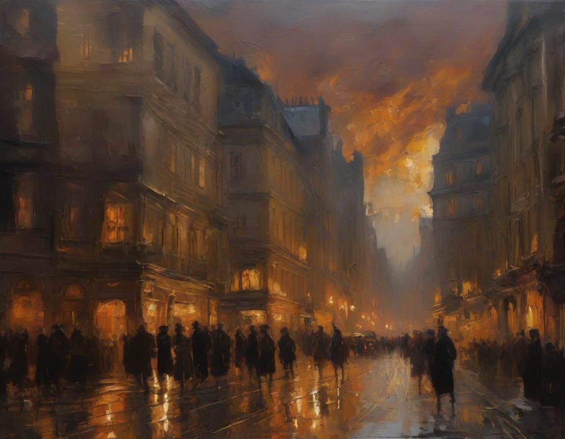 Golden Flames Engulf 17th Century London in Dramatic Oil Pai...