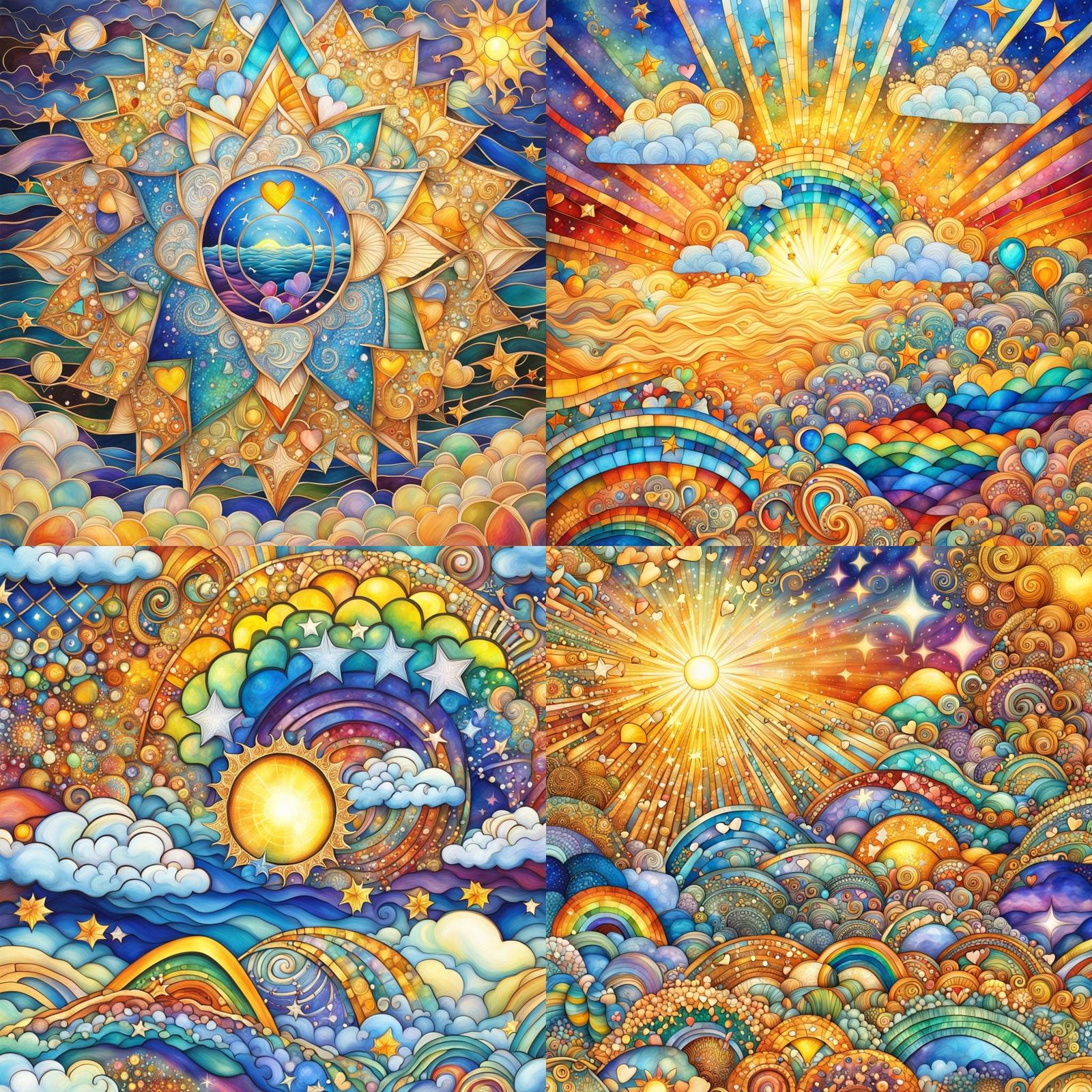 Stained Glass Rainbows with Golden Aura Sun