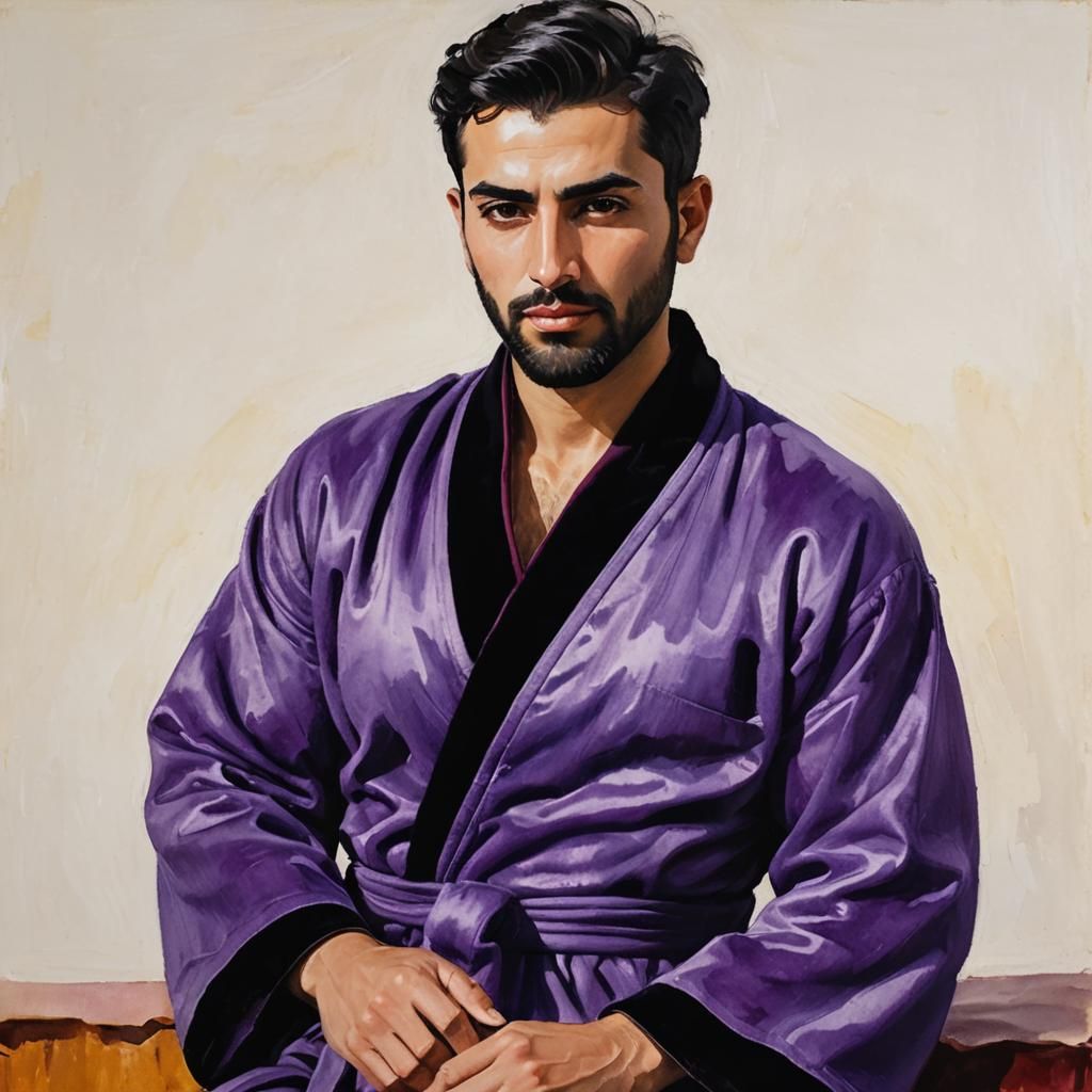 Serene Man in Velvet Robe: Impressionist Oil Painting