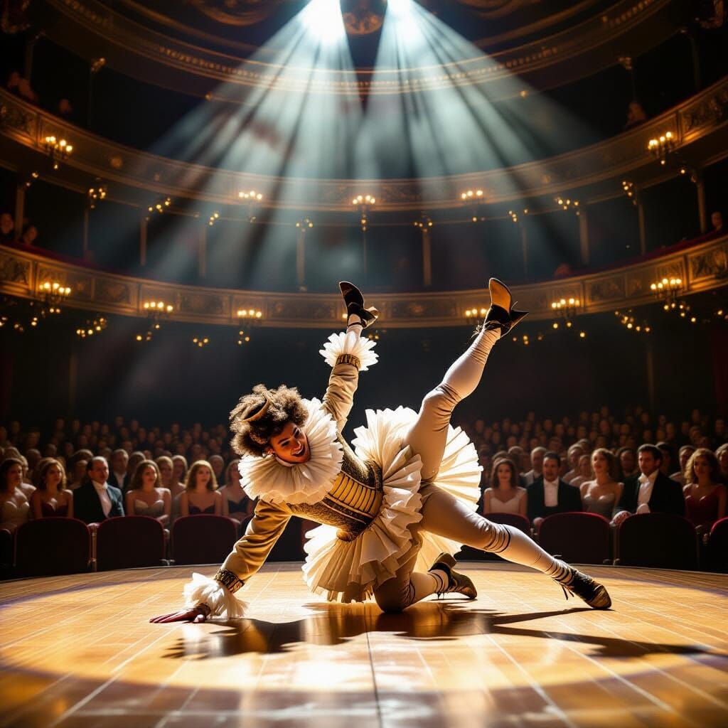 18th Century Tap Dancer Tumbles on Stage in Painterly Style