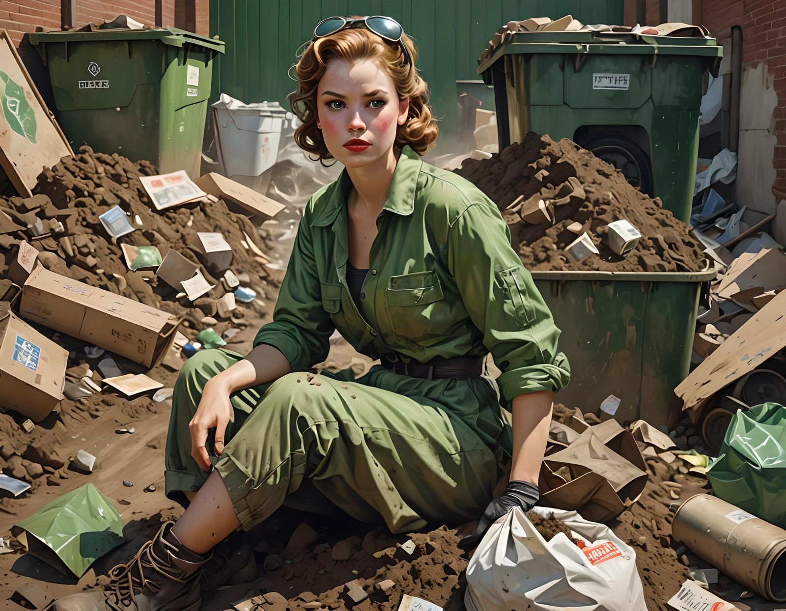 Woman in Garbage, Photorealistic Detailed Portrait