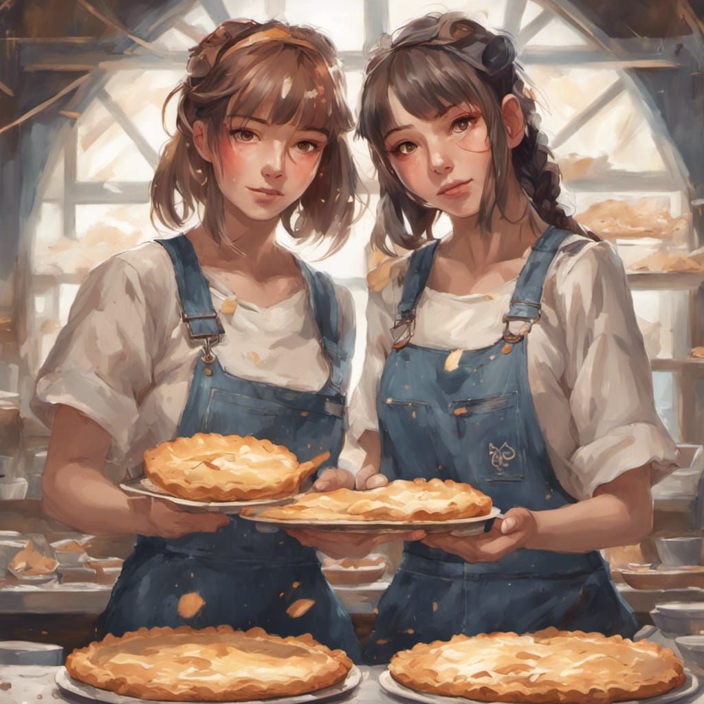 Anime Girls Throwing Pies: Detailed Digital Portrait