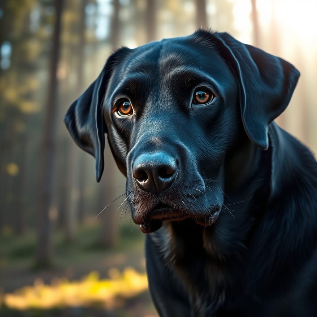 Hyperrealistic Black Labrador in a Serene Forest Scene