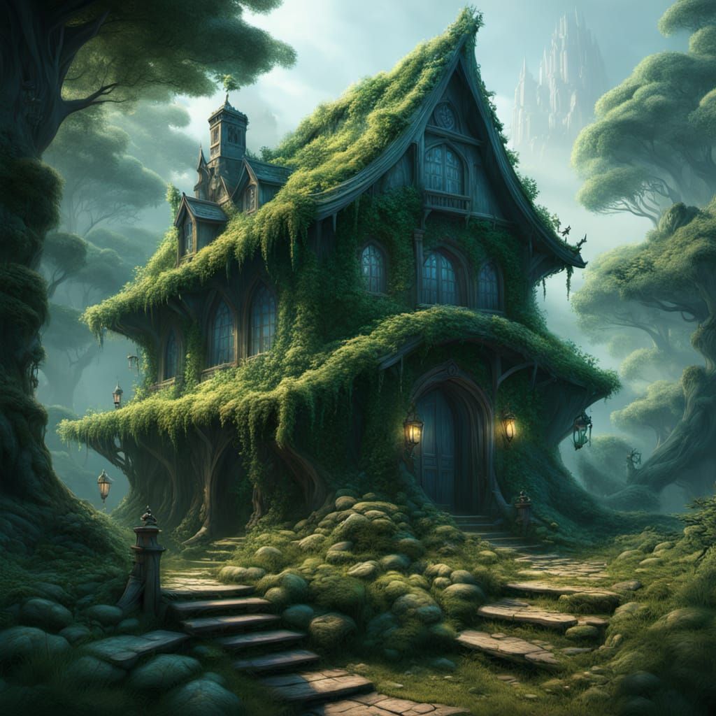 Mystical Cottage in Forest: Fantasy Matte Painting
