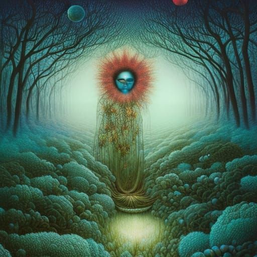 Surreal Mycelium Network at Forest Edge