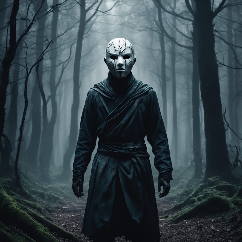 Figure in Dark Forest with Twisted Shadow