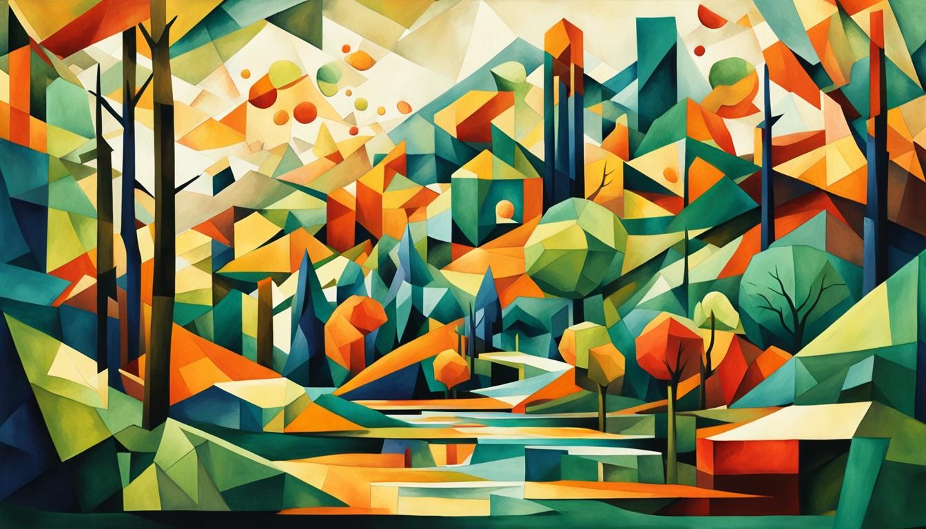 Watercolor Dungeon with Cubist Game Pieces