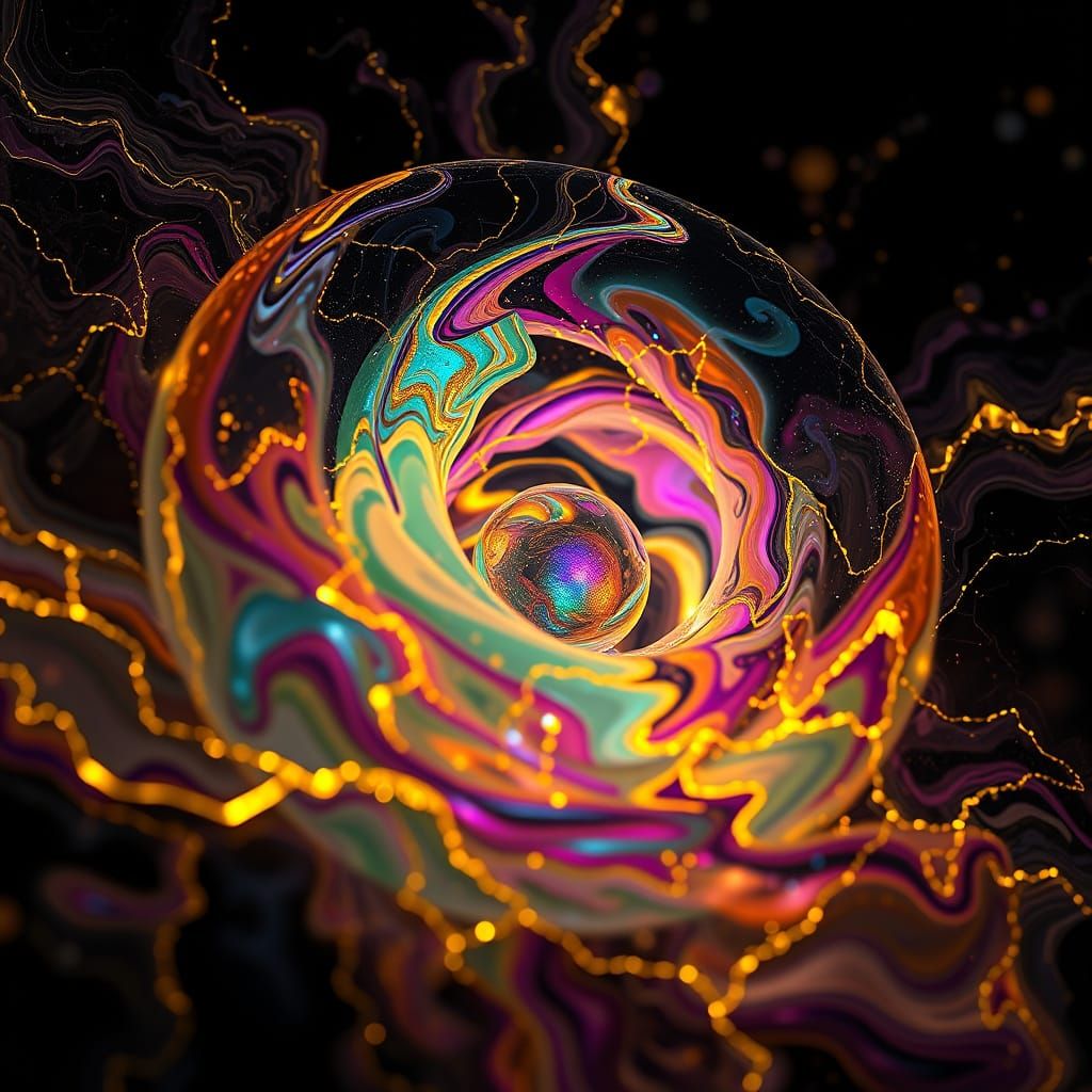 Glowing Quantum Garden in Cosmic Resin