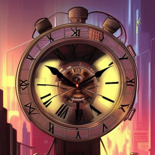 Cyberpunk Clock in Comic Book Style
