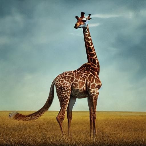 Giraffe as Kangaroo in Surreal Office, Digital Art