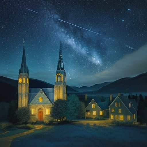 Whimsical Night Sky with the TARDIS in Van Gogh Style