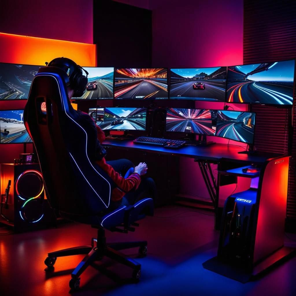 Immersive High-Tech Racing Setup with RGB Lighting