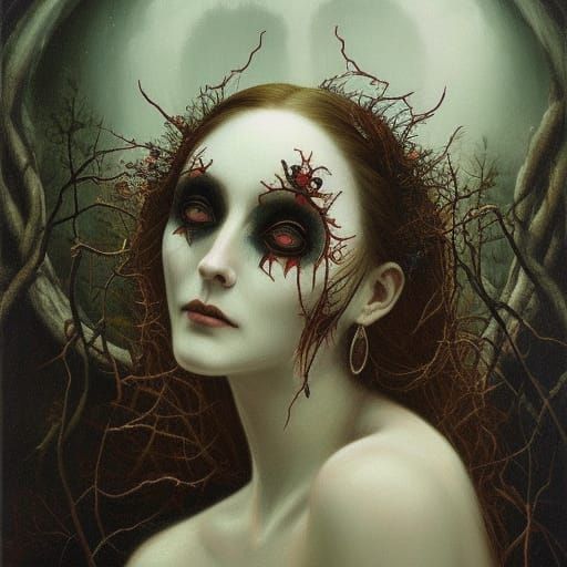 Creepy Woman with Spiderwebs: Gothic Horror Art