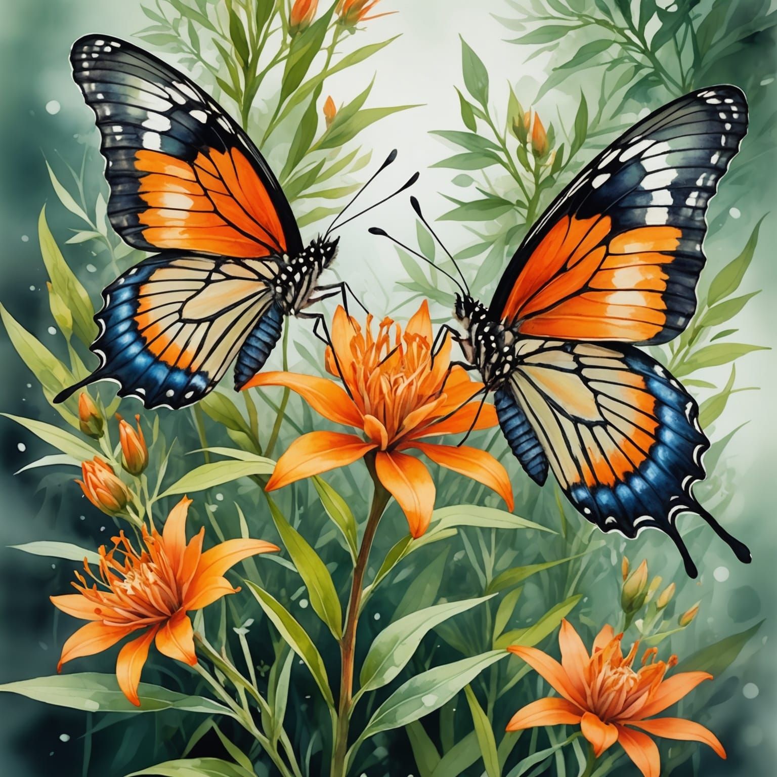 Fantasy Watercolor Butterfly Weed Double Exposure
