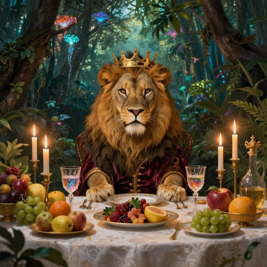 Regal Lion at Opulent Jungle Banquet Feast