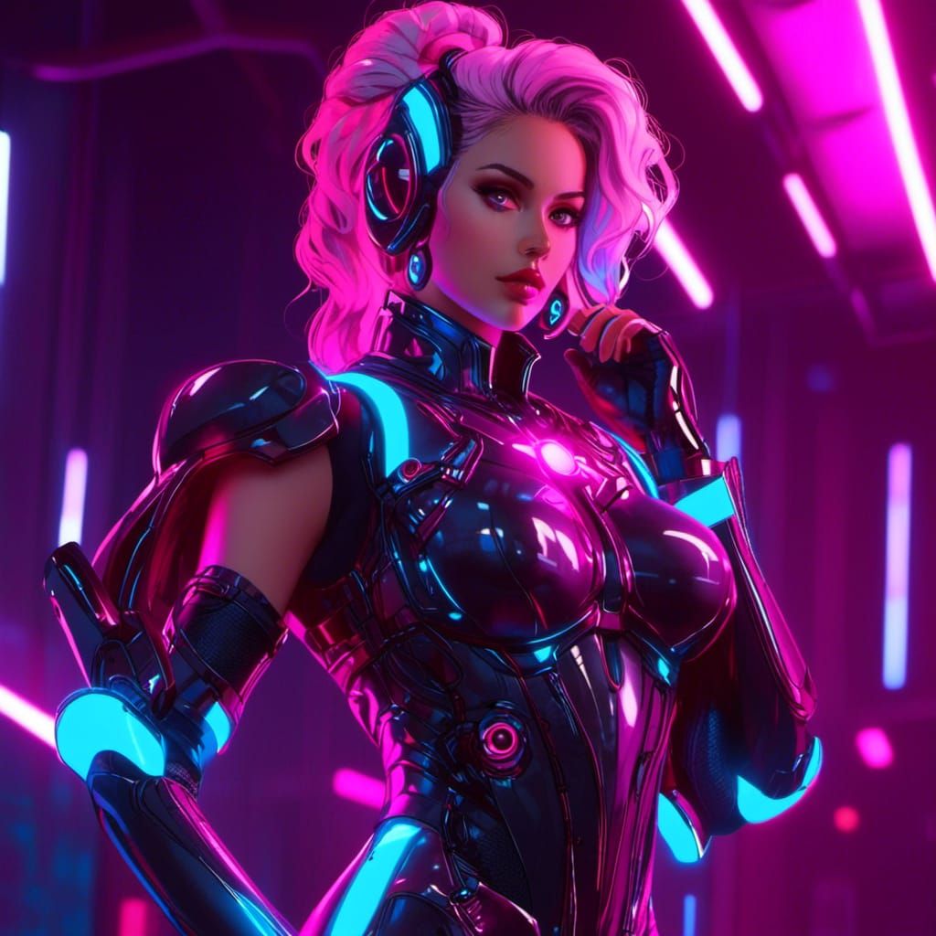 Asian Woman in Latex on Rainy Neon Night