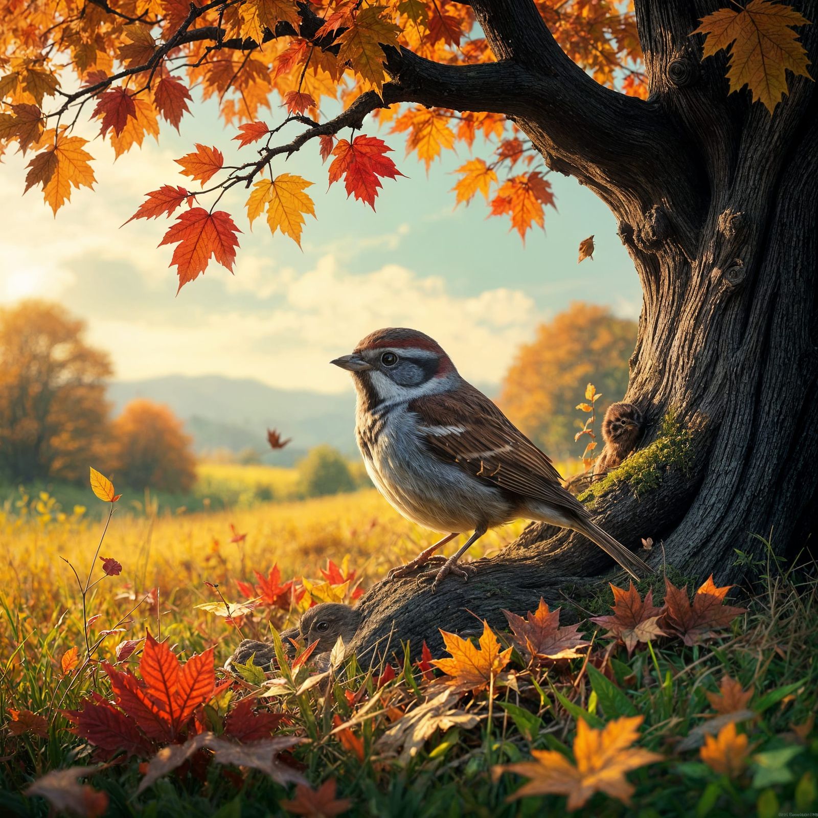 Sparrow in autumn