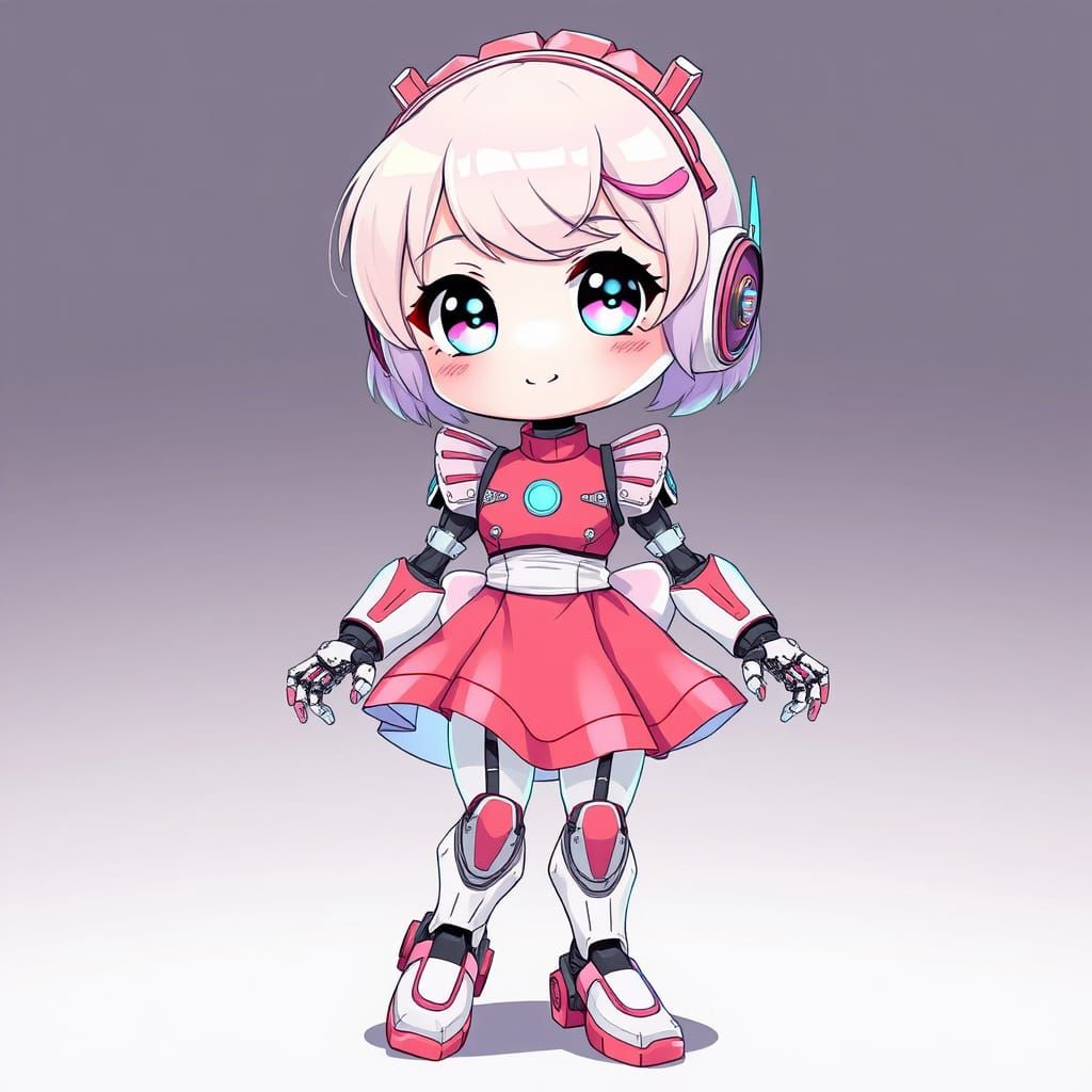 Anime Robot Girl in Futuristic Maid Outfit