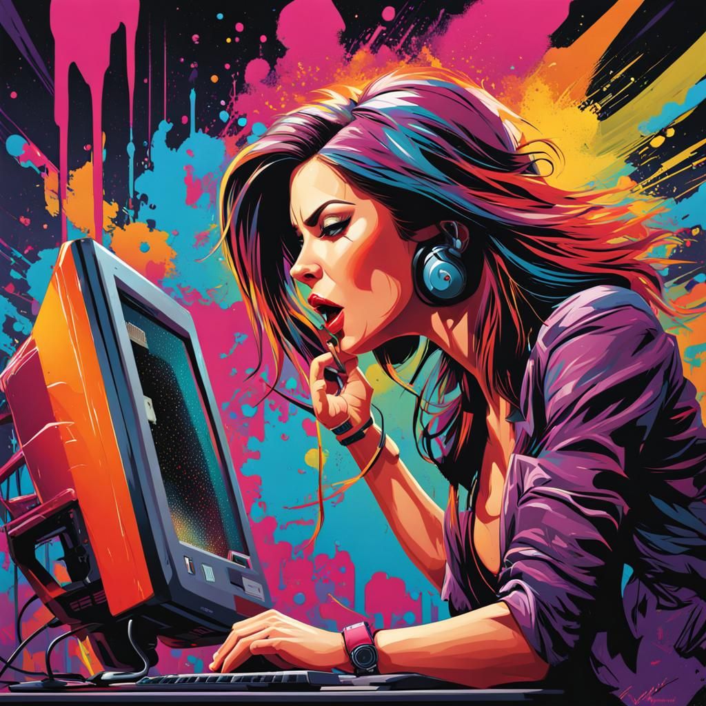 Frustrated Woman in Graffiti Art Style