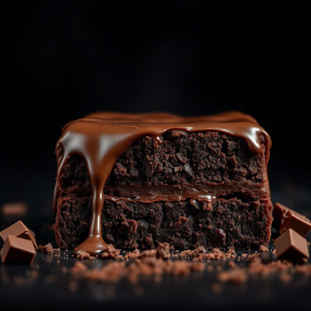 Hyper-Realistic Chocolate Brownie with Dripping Ganache