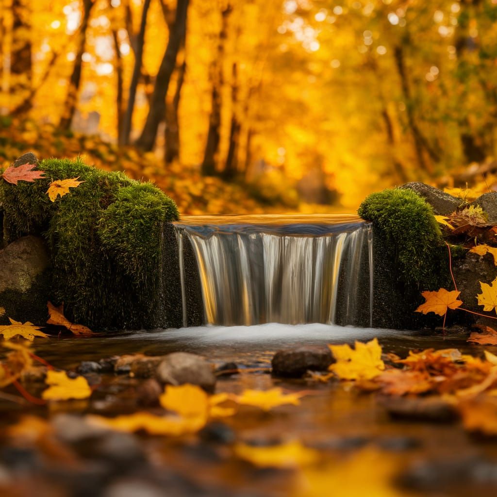 Cozy Waterfall in Golden Hour Autumn Forest