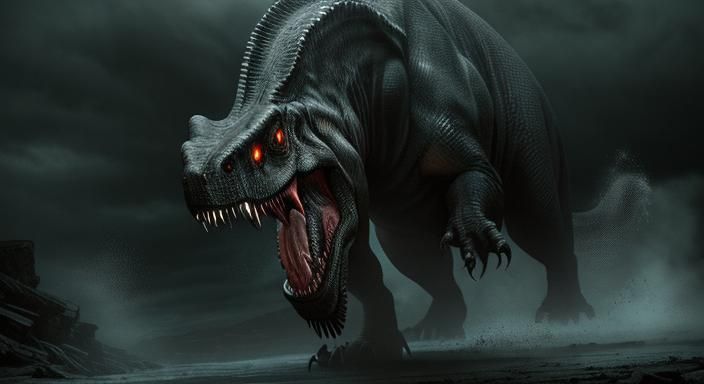 Menacing T-Rex Attack Mode in Hyper-Realistic Photo