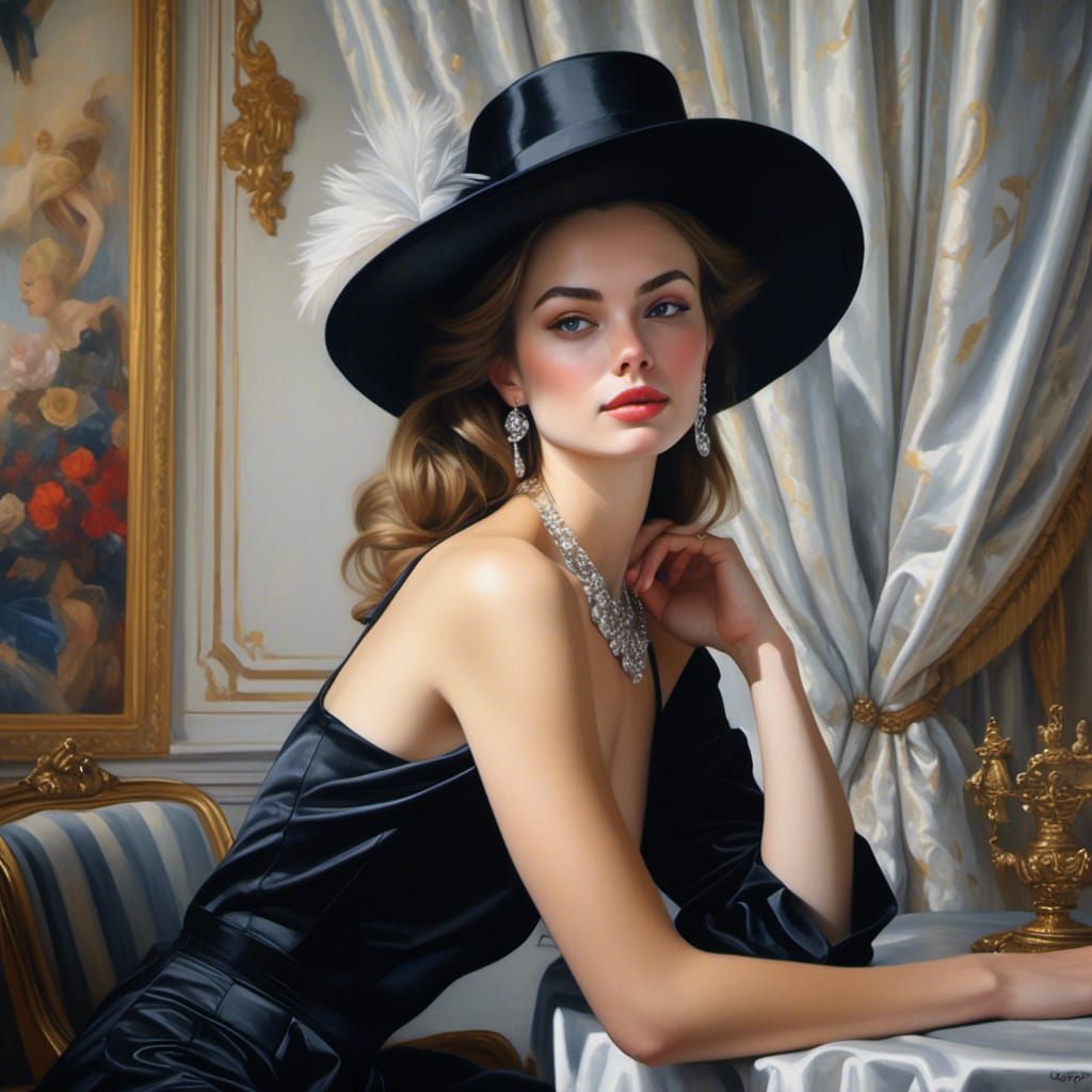 Elegant Woman in Ornate Room: Art Nouveau Portrait