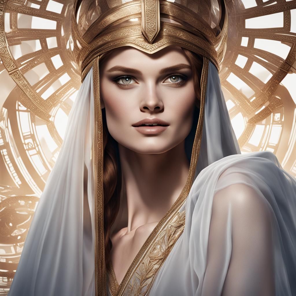 Alexina Graham in Sheer Robe and Corinthian Helmet