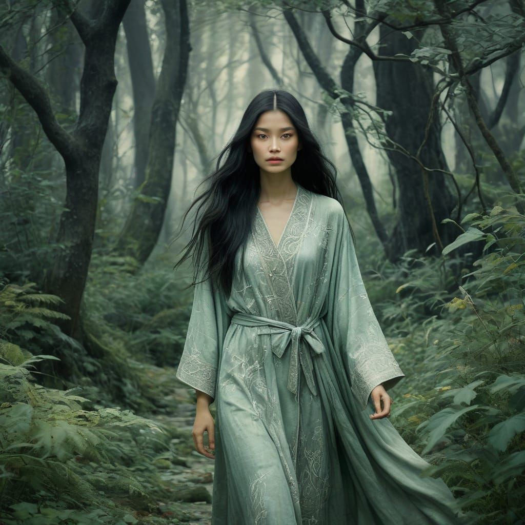 Whimsical Elf Goddess in a Dreamy Forest Scene