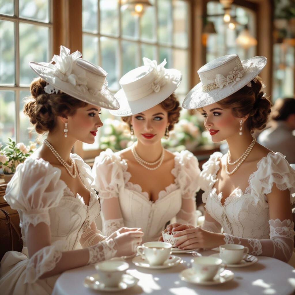 Edwardian Ladies Tea Party in Art Nouveau Style