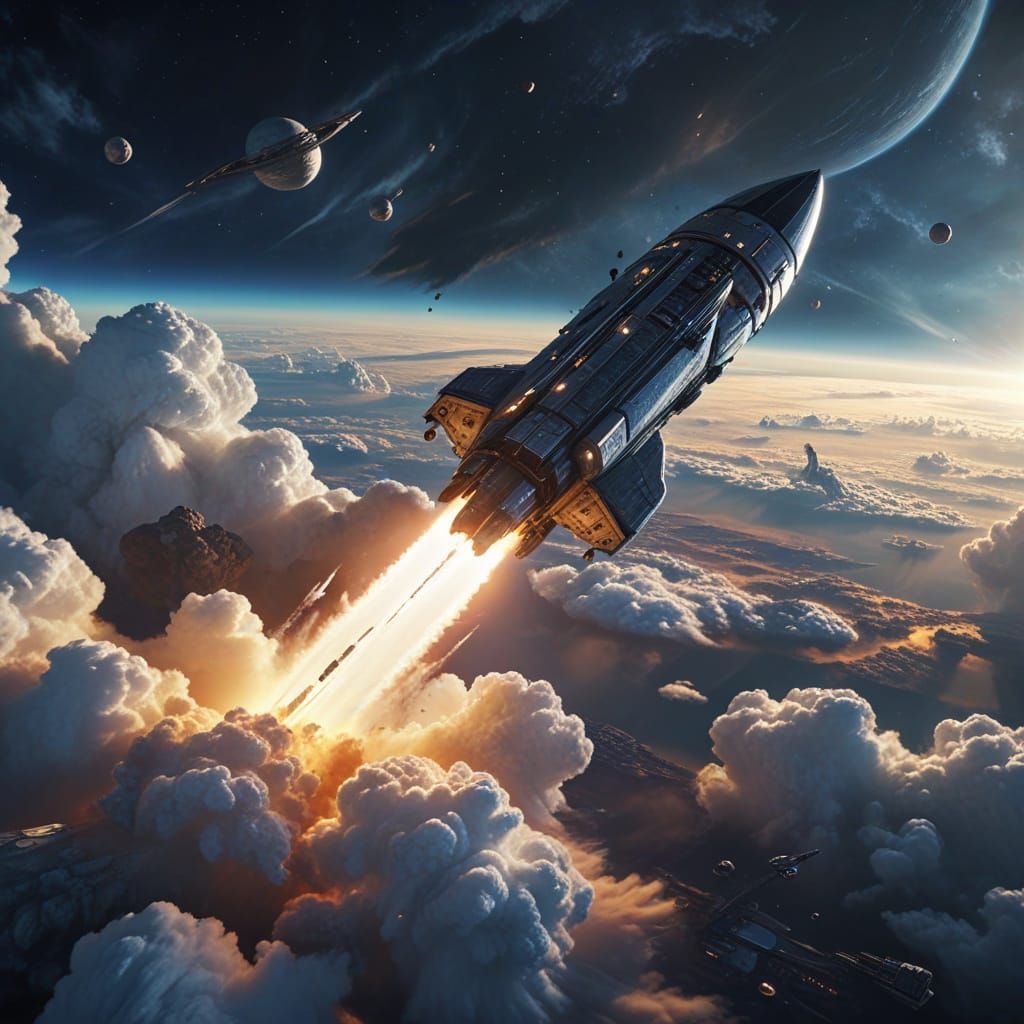 Colony Spaceship Rocket Ascending from Orbit in 8K