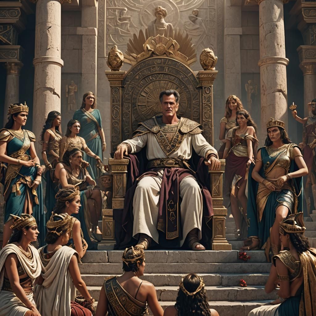 Bruce Campbell as Ancient Greek King: Detailed Matte Paintin...