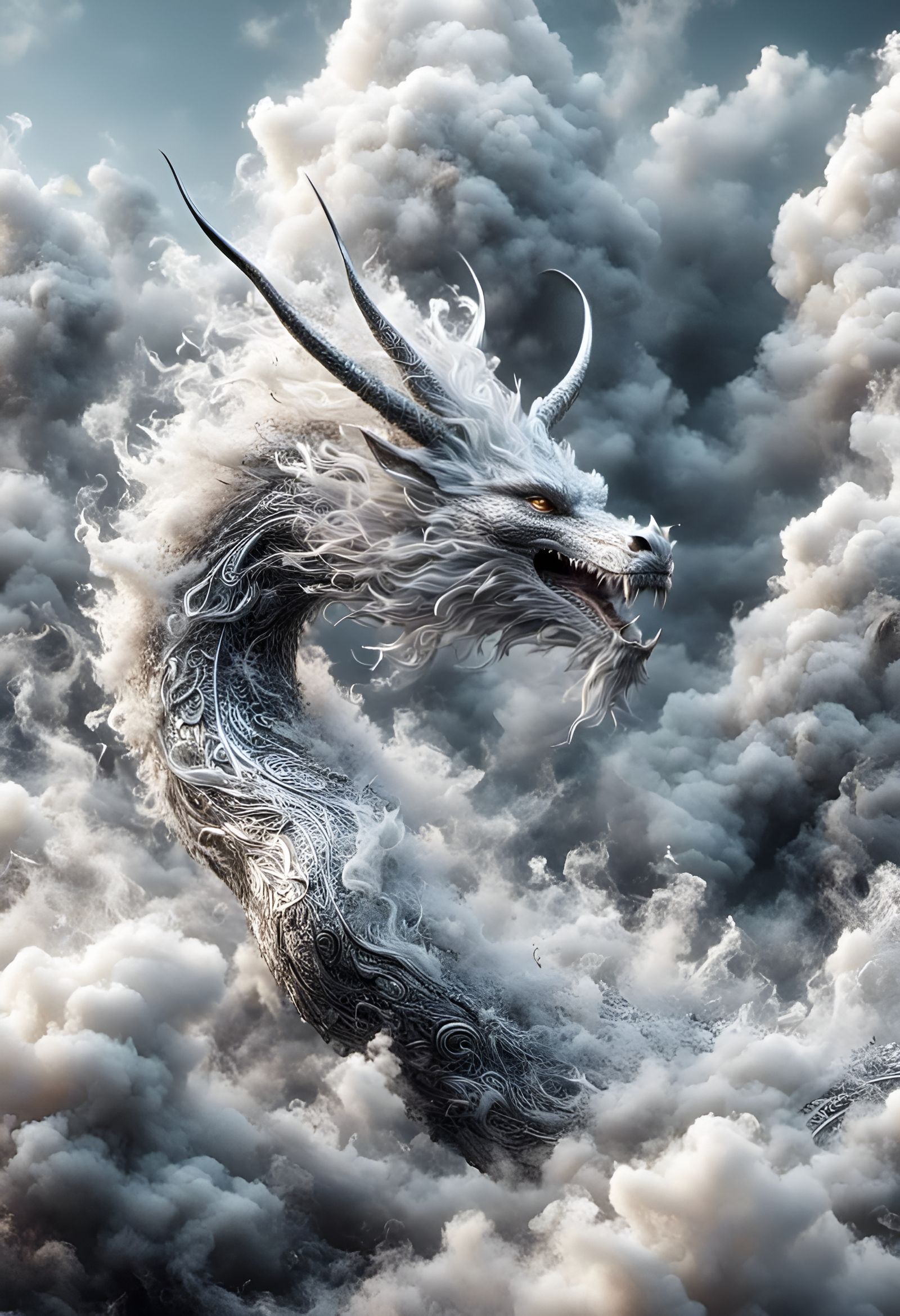 Cloud Dragon Sculpture in Black and White