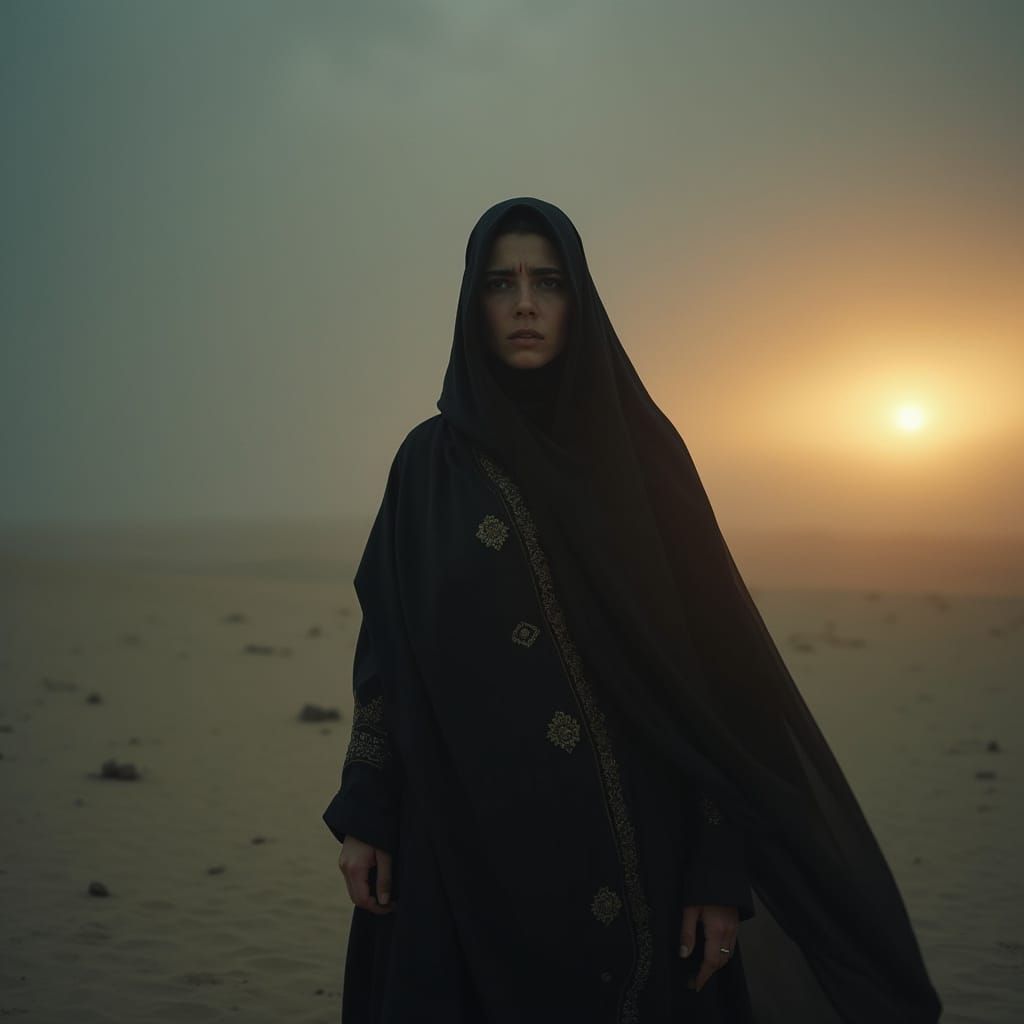 Desert Woman in Distress, Cinematic Lighting