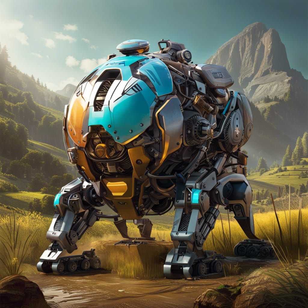 Egg-Shaped Farming Robot in Vivid Colorful Style