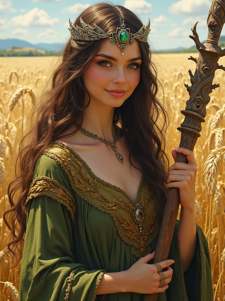 Gefjun, Norse Goddess in Golden Oat Field