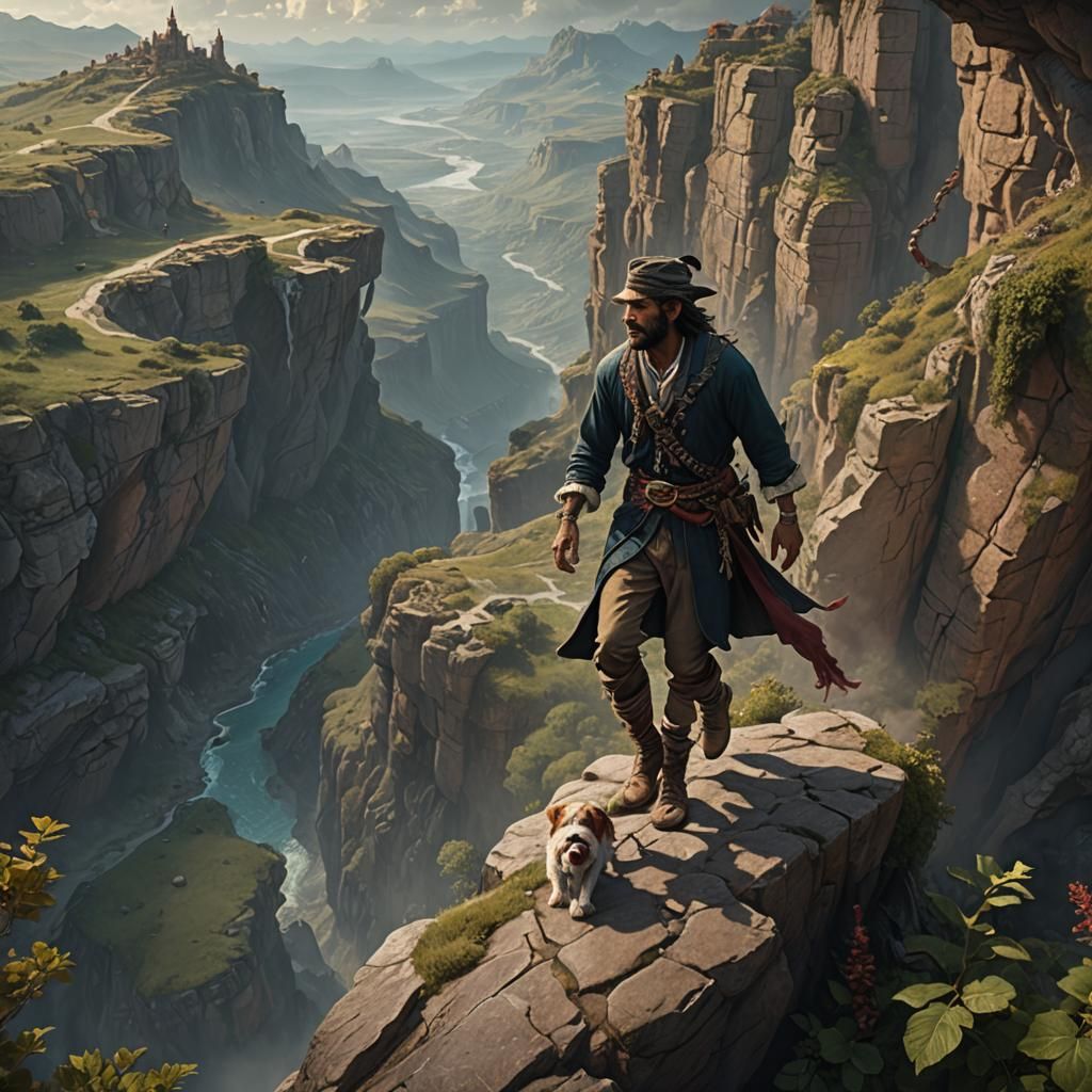 Gypsy Man's Cliff Walk in Detailed Matte Painting