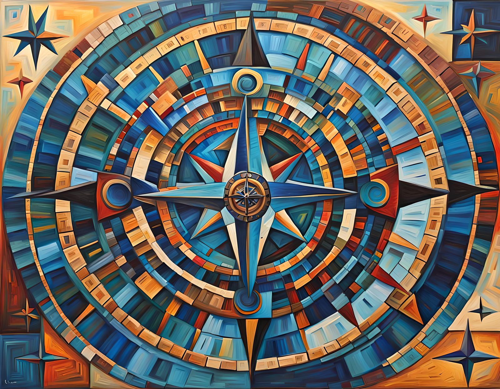 Hopi Blue Star in Rich Impasto Style