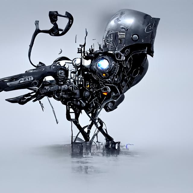 Cybernetic Raven Robot Humanoid in Film Noir Style