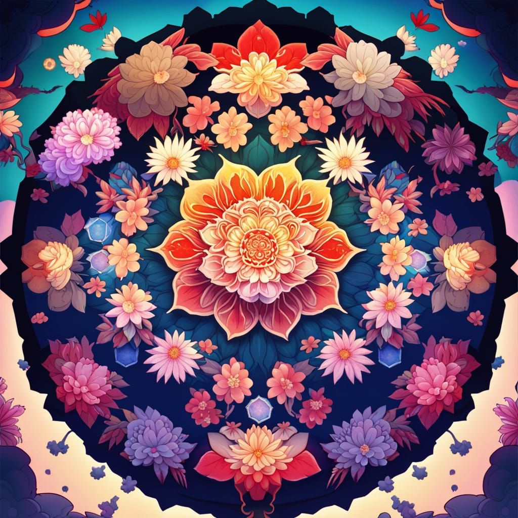 Ukiyo-e Flower Mandala in Japanese Style