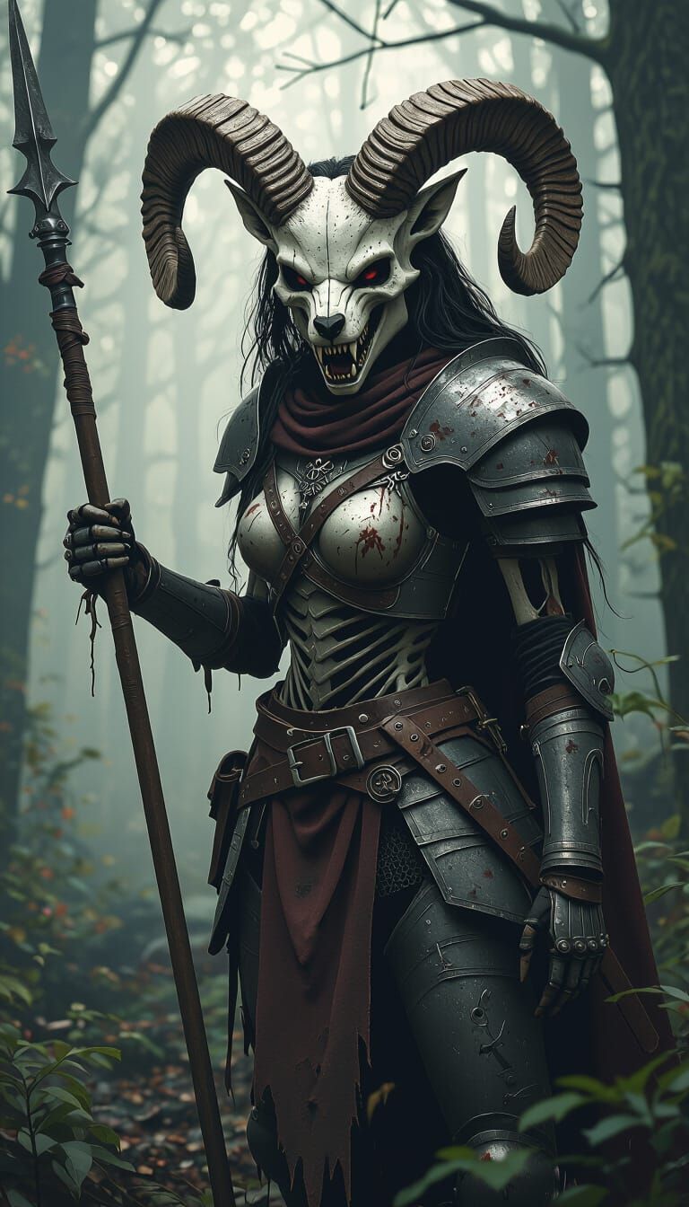 Menacing Cryptid Wolf Knight in Dark Forest