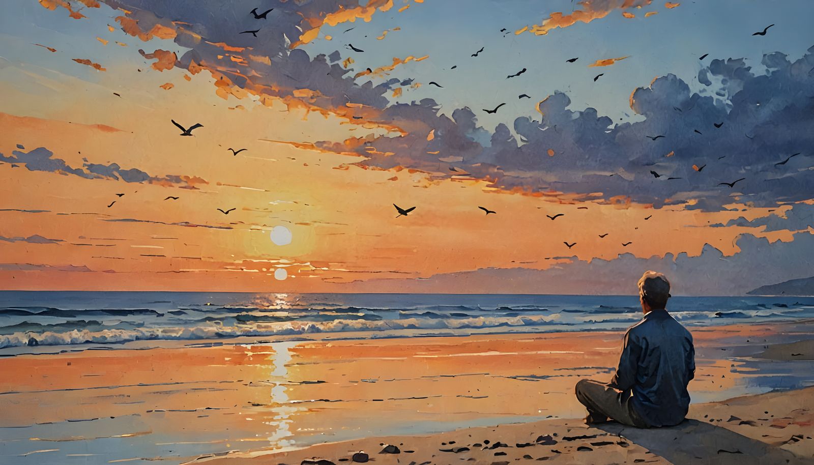 Sunset Beach Scene in Acrylic Art Style