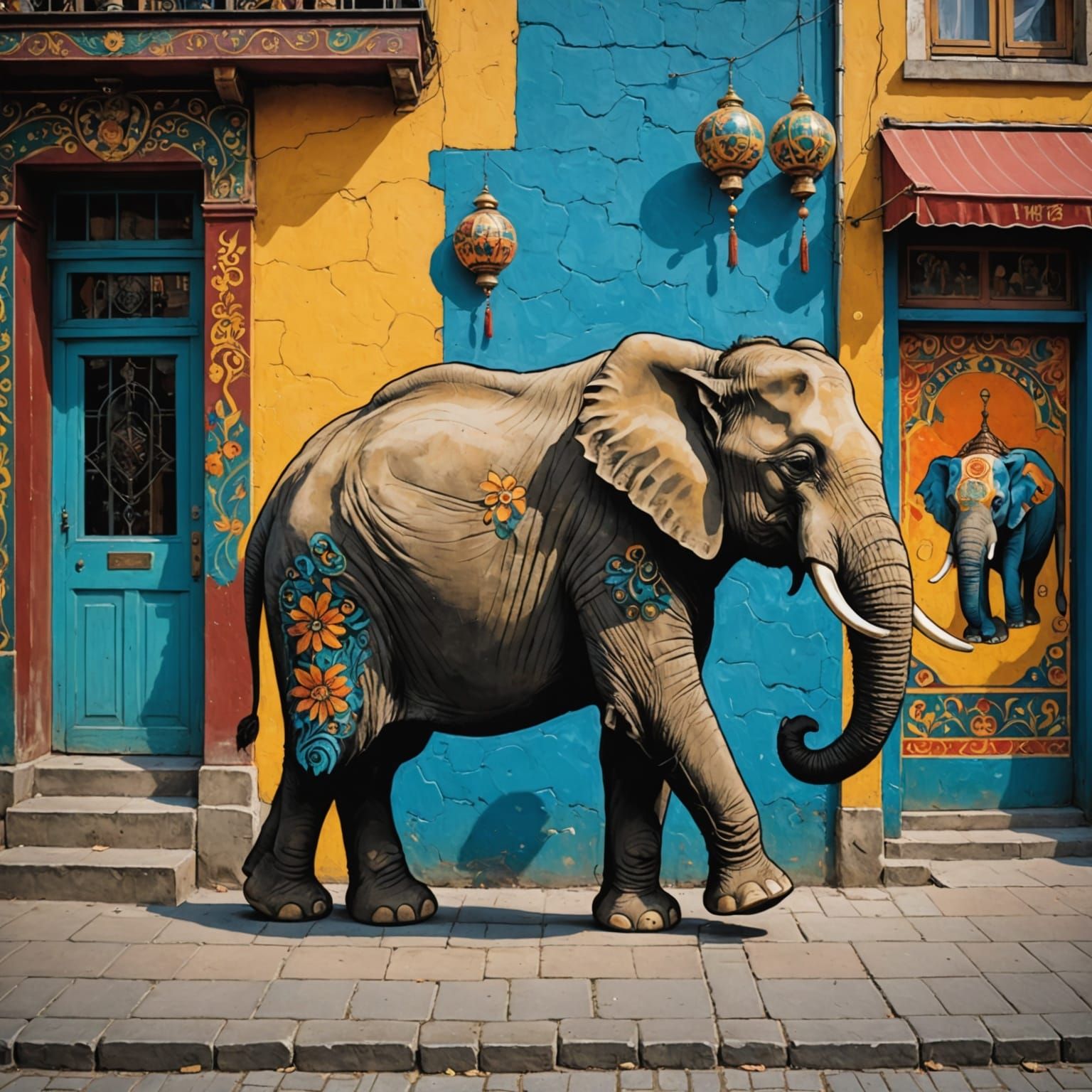 Elephant Mural in Art Deco Style