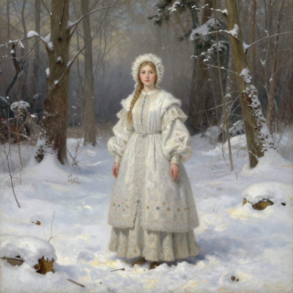 Snow Maiden in Da Vinci Style Oil Painting