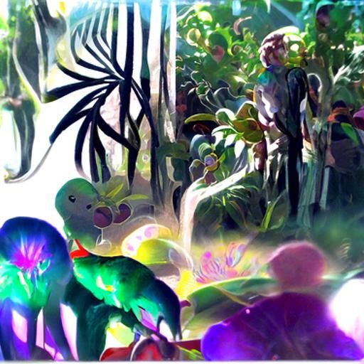 Lush Jungle Scene with Monkeys and Birds