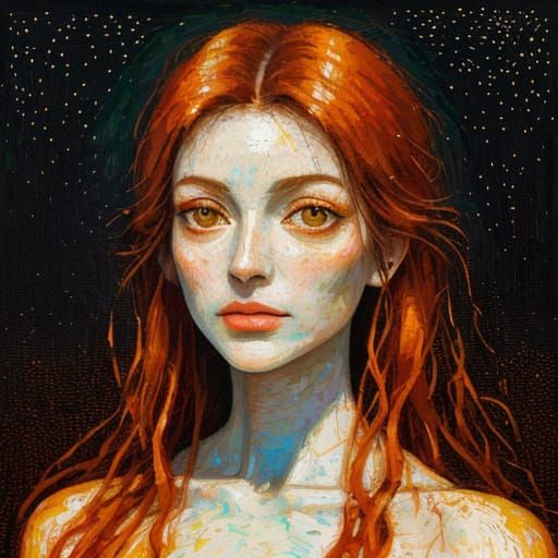 Expressionist Oil Painting: Loving Eyes in Amber Hues